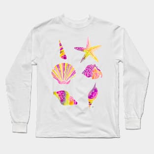 Seashells Pattern - Retro Purple Long Sleeve T-Shirt